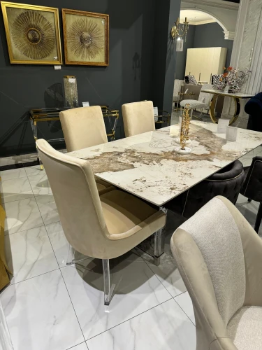 Стол обеденный Ардео Силвер DT-3101, 200x100x75 см, белый мрамор