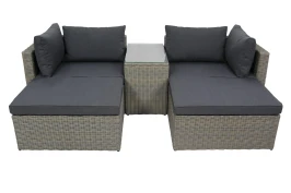Набор мебели Драмен  арт.GS009 серо-коричневый, серый 1 уп. (стол, 2 угл.кресла, 2 пуфа, ротанг серо-корич, подушки серые) "Garden story"