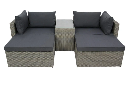 Набор мебели Драмен  арт.GS009 серо-коричневый, серый 1 уп. (стол, 2 угл.кресла, 2 пуфа, ротанг серо-корич, подушки серые) "Garden story"
