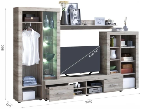 Стенка «Джерси», Дуб крафт серый