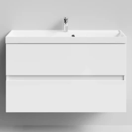 Тумба Бест 100  подвесной, белый глянец Vodok с раковиной в комплекте