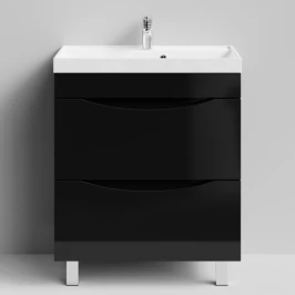Тумба Лайт 70 напольный, черный глянец Vodok с раковиной в комплекте
