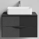 Тумба Липс 80, пример RAL 9005 Чёрный янтарь, матовая, 2 ящика, подвесной Vodok с раковиной в комплекте