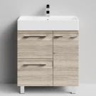 Тумба Мальта 70 напольный, ящики и дверь, Дубослив ореховый светлый ПВХ 3445, правый Vodok с раковиной в комплекте