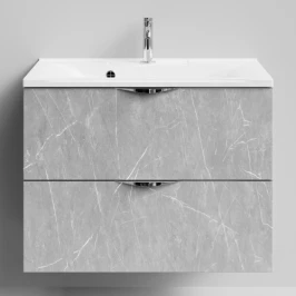 Тумба Марко 75 подвесной, ручки Хром, Мрамор Белый софт тач 4044-2 Vodok с раковиной в комплекте