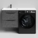 Тумба Смайл 120 подвесной, под стиральную машину, левая, Серый камень ПВХ 57806 Vodok с раковиной в комплекте