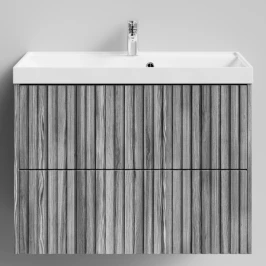 Тумба Тач 80 подвесной, Лиственница структурная контрастно-серая ПВХ 64202 Vodok с раковиной в комплекте