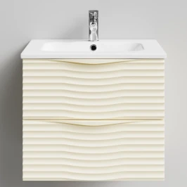 Тумба Эйфория 60 F2, пример RAL 1015 Светлая слоновая кость, матовая, 2 ящика, подвесной Vodok с раковиной в комплекте