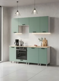 Готовый кухонный гарнитур МК Аленушка 2м Орешник Матовая Мята,скоба черный,сонома (без столешницы)