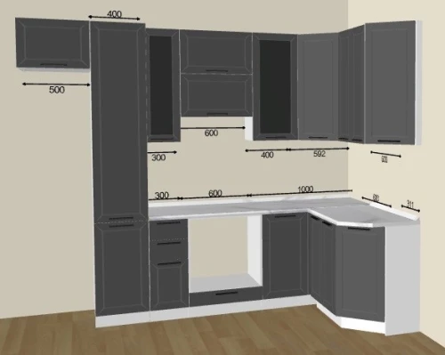 Угловая кухня Глетчер Маренго силк на заказ 2.4х1.5 м. по размерам заказчика