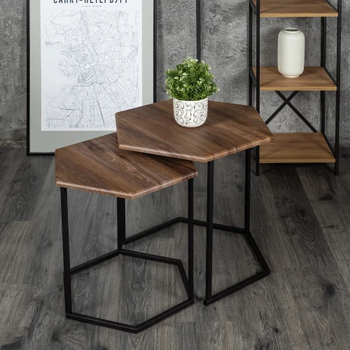 Стол журнальный МеталлАрт М003 коричневый дуб/черный