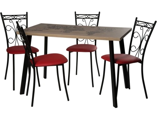 Обеденная группа (Стол Бремор и 4 стула Неаполь), Экотек красный