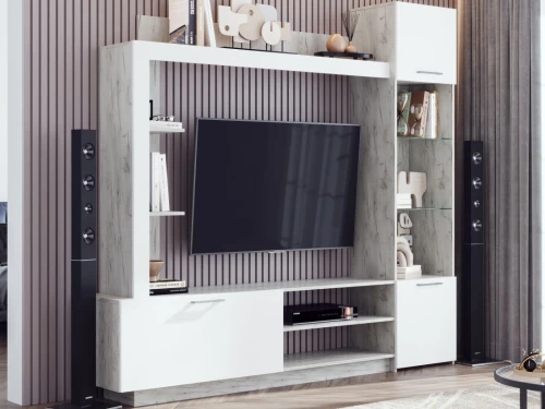 Стенка «Онтарио», Софт вайт/Дуб крафт белый