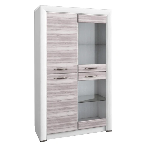 Шкаф-витрина 2V2D, OLIVIA, цвет вудлайн крем/дуб анкона