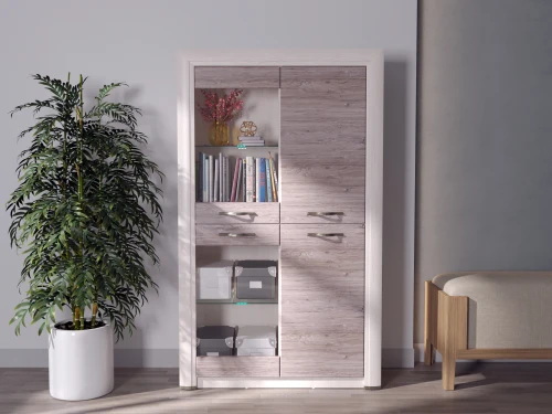 Шкаф-витрина 2V2D, OLIVIA, цвет вудлайн крем/дуб анкона