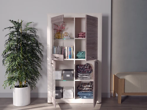 Шкаф-витрина 2V2D, OLIVIA, цвет вудлайн крем/дуб анкона