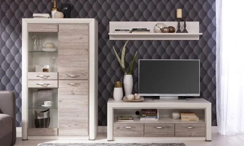 Шкаф-витрина 2V2D, OLIVIA, цвет вудлайн крем/дуб анкона