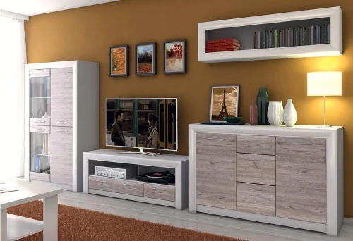 Шкаф-витрина 2V2D, OLIVIA, цвет вудлайн крем/дуб анкона