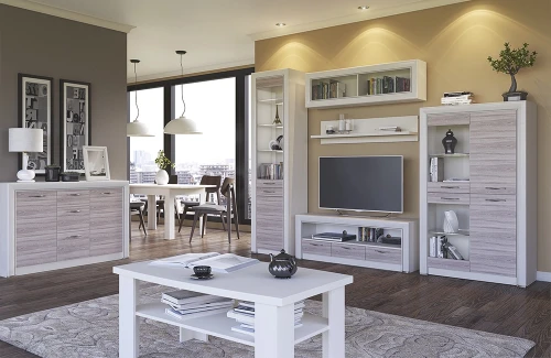 Шкаф-витрина 2V2D, OLIVIA, цвет вудлайн крем/дуб анкона