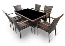 Обеденная мебель из искусственного ротанга стол Руардин + 6 кресел Милан Dark Brown