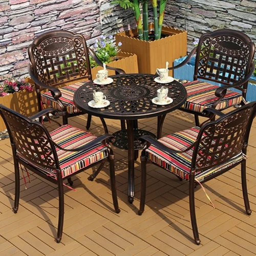 Комплект мебели из литого алюминия стол круглый СОРРЕНТО «SORRENTO» D78 арт.6058 + 4 кресла ВУЛКАН «VOLCANO» арт.N008 бронза