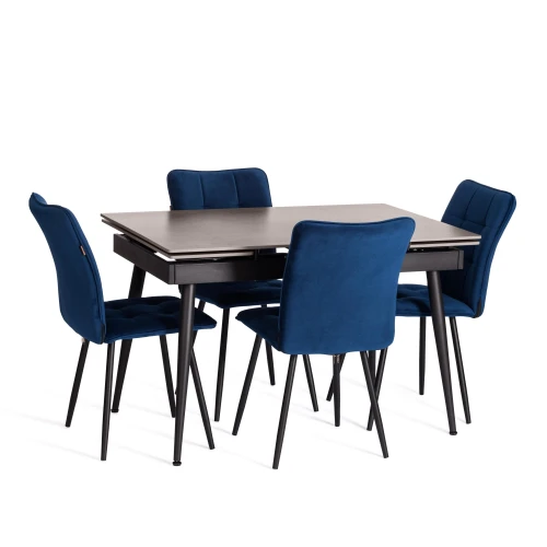 Стол обеденный Lord Grey/Лорд Грей столешница керамика (матовая) /опоры металл, светло-серый/чёрный, (120+30+30)x80x75(+1) см