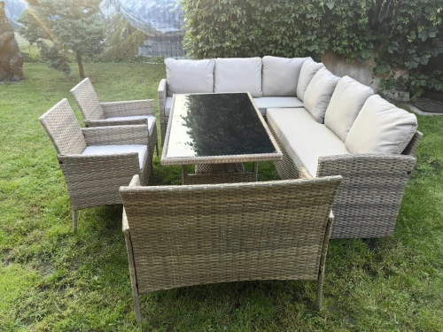 Обеденная группа плетеной мебели Албания + 2 кресла + двухместный диван Анкор Greige (серо-бежевая)