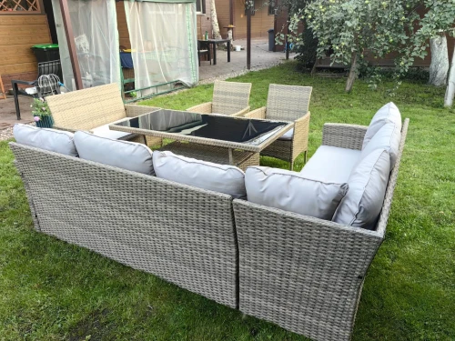 Обеденная группа плетеной мебели Албания + 2 кресла + двухместный диван Анкор Greige (серо-бежевая)