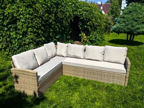 Обеденная группа плетеной мебели Албания + 2 кресла + двухместный диван Анкор Greige (серо-бежевая)