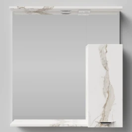 Зеркало Марко 75, ручки Хром, Мрамор Белый натур милк ПВХ 2537, правый