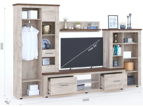 Стенка «Мэдисон», Дуб эндгрейн/дуб экспрессив бронзовый