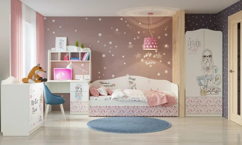 Кровать "Девочки", Белый шёлк