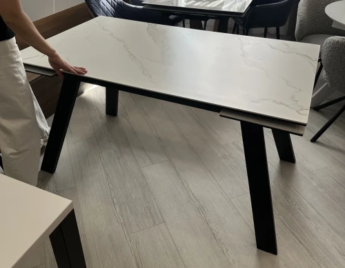 Стол МОРИС-2 140 MATTE БЕЛЫЙ МРАМОР, керамика / Черный каркас, М-City