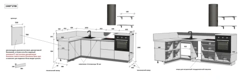 Готовая кухня КГ Угловой 1500х2700 (с пм) Эмаль, Олива  Арника РМ в.3