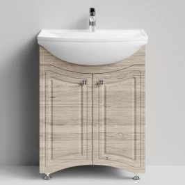 Тумба Адам 65 напольный, Дубослив ореховый светлый ПВХ 3445 Vodok с раковиной в комплекте