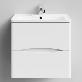Тумба Адель 60 подвесной, белый глянец Vodok с раковиной в комплекте