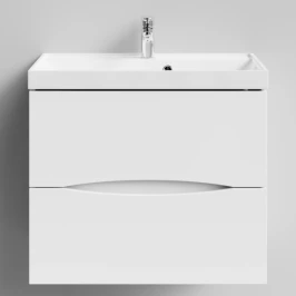 Тумба Лайт 70 подвесной, белый глянец Vodok с раковиной в комплекте