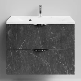 Тумба Марко 75 подвесной, ручки Хром, Мрамор Графит софт тач ПВХ 4044-3 Vodok с раковиной в комплекте