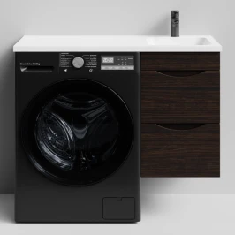 Тумба Смайл 100 подвесной, под стиральную машину, правая, Палисандр ПВХ 43101 Vodok с раковиной в комплекте