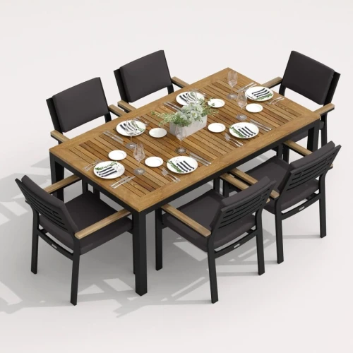 Обеденная группа TELLA  BONTA каркас карбон / стол тик 180 / ткань антрацит