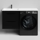 Тумба Смайл 120 подвесной, под стиральную машину, левая, черный глянец Vodok с раковиной в комплекте