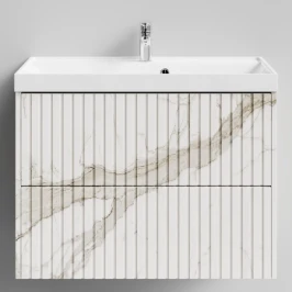 Тумба Тач 80 подвесной, Мрамор Белый натур милк ПВХ 2537 Vodok с раковиной в комплекте