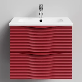 Тумба Эйфория 60 F2, пример RAL 3004 Пурпурно-красный, матовая, 2 ящика, подвесной Vodok с раковиной в комплекте