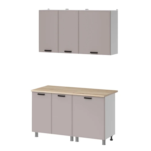 Готовый кухонный гарнитур МК Аленушка 1,4м Магнолия Кашемир,скоба черный,сонома