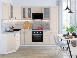 Угловая модульная кухня Лофт-04 Cream Silk Белый 2140*1700/2600*600