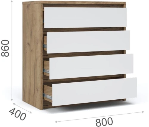 Комод «Мишель» 4ящ, Дуб крафт золотой/Белый жемчуг