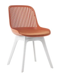 DC270 Стул пластиковый, ОРАНЖЕВЫЙ c подушкой, ноги белые
