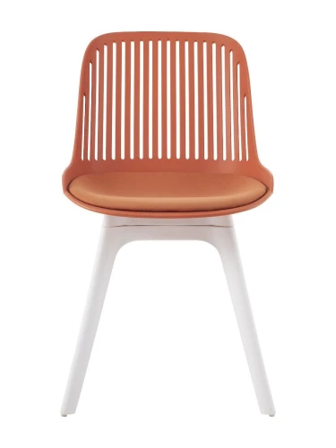 DC270 Стул пластиковый, ОРАНЖЕВЫЙ c подушкой, ноги белые