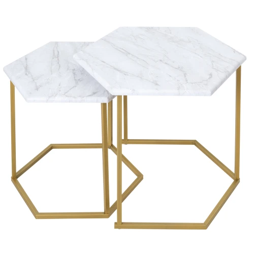 Стол журнальный МеталлАрт М003 белый мрамор/золото