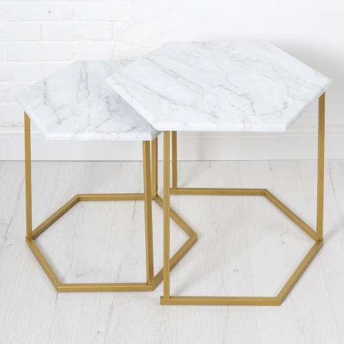 Стол журнальный МеталлАрт М003 белый мрамор/золото